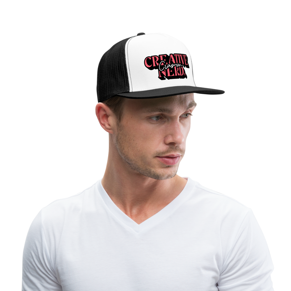 Trucker Cap, Creative Nerd® -logolla, musta - valkoinen/musta