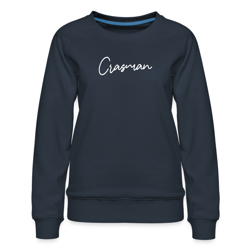 W College, iso Crasman script -logo - laivasto sininen