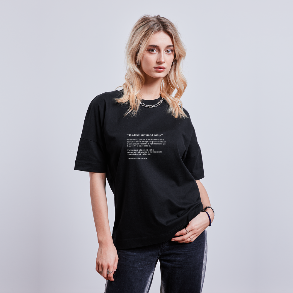 Unisex oversize t-paita Senioridevaaja-painatuksella - musta
