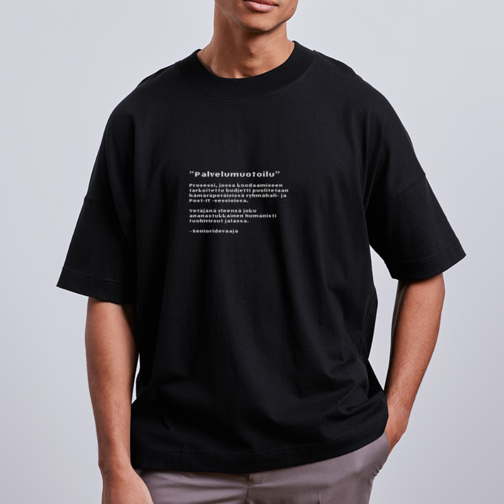 Unisex oversize t-paita Senioridevaaja-painatuksella - musta